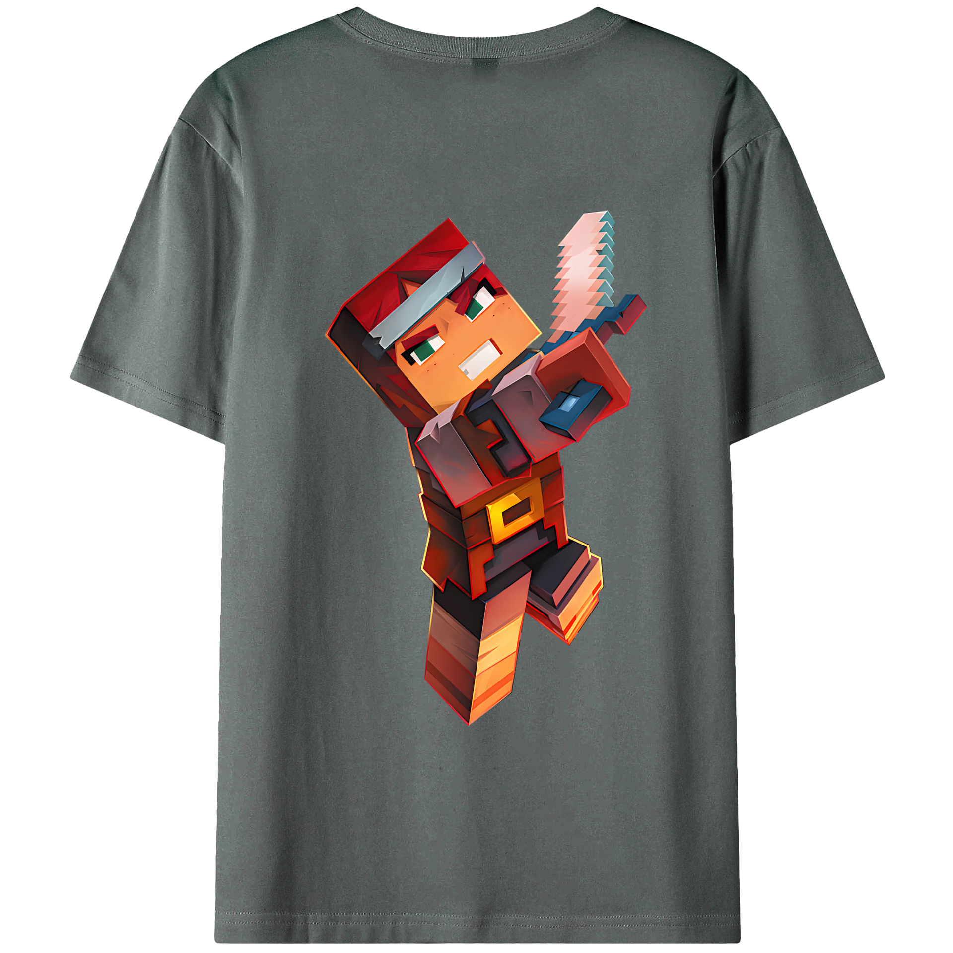 （画像用） マインクラフト ブロックの世界 Minecraft MC Block world 綿100％ メンズ半袖Tシャツ（バックプリント） 通気性
